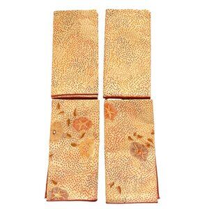 4 VTG Dinner Napkins MCM 2 Prints Dot Floral Brown Rust Tan 16"